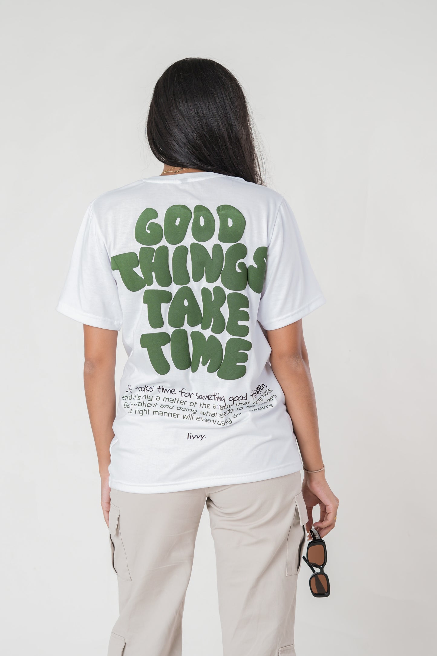 The Good things take time puff print tee- USE CODE "BANK15" TO GET  15% OFF