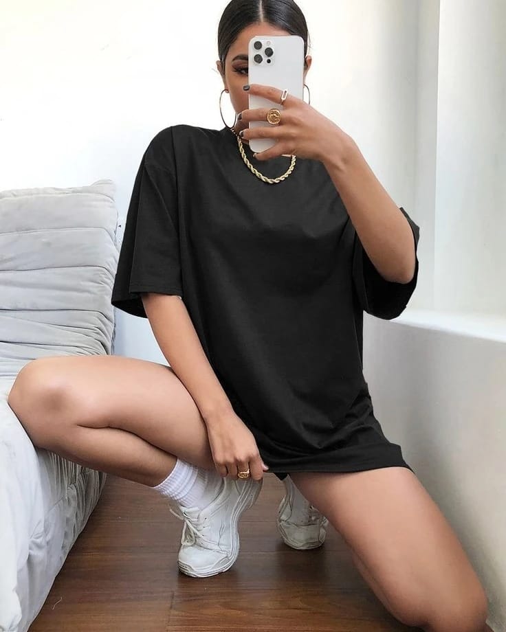 Drop Shoulder Plain Oversized Tee